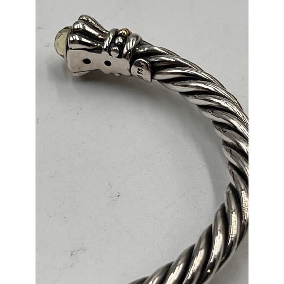 Samuel Benham SB Sterling Silver 14k Gold Citrine Hinged Cable Cuff Bracelet - Picture 7 of 9